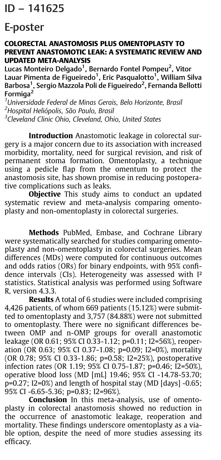 Published abstract: Colorectal anastomosis plus omentoplasty to prevent anastomotic leak: a systematic review and updated meta-analysis